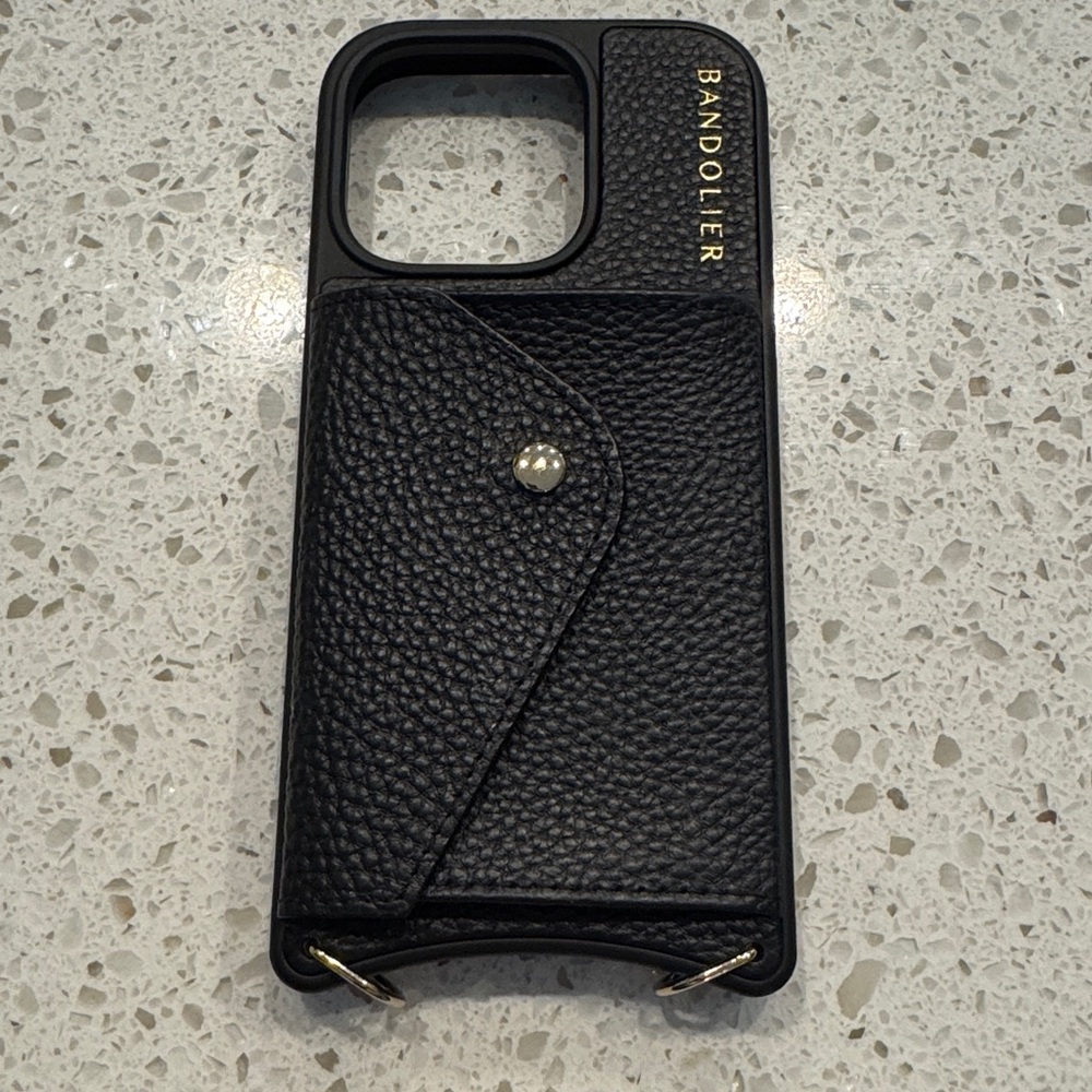 Bandolier Wallet IPhone Case 16 Pro~  Pebble Leather W/Gold Hardware